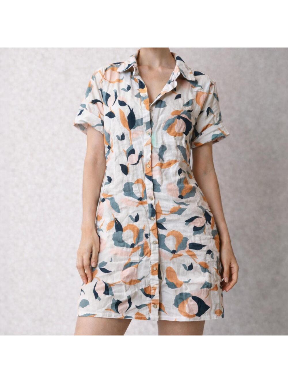 Floral Linen Button Up Tee Shirt Dress Bathing Suit Cover Up